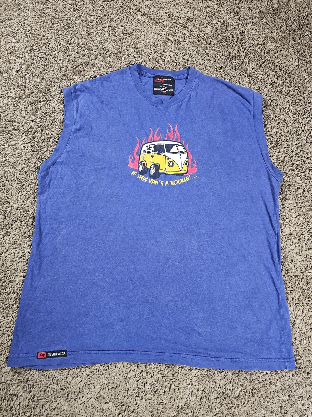 Vintage Y2K Go Softwear "If This Van's A Rockin" Graphic Sleeveless Tee (L) USA